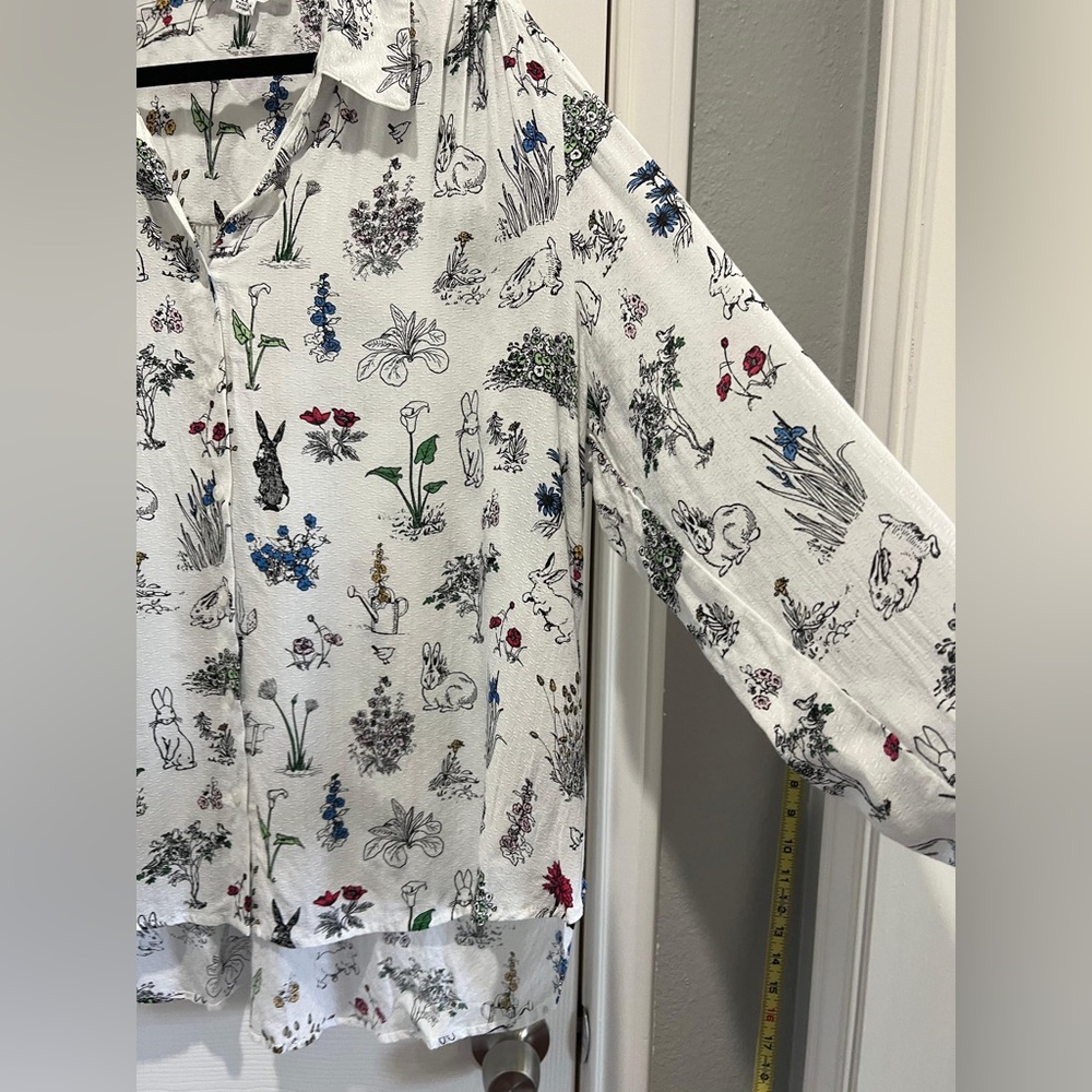 Jane & Delancey Bunny Print Blouse 2X Cottagecore Easter Spring Teacher Top - Picture 3 of 9